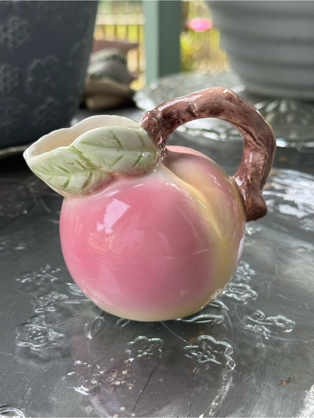 Vintage Russ Berrie & Co Porcelain Peach Pitcher